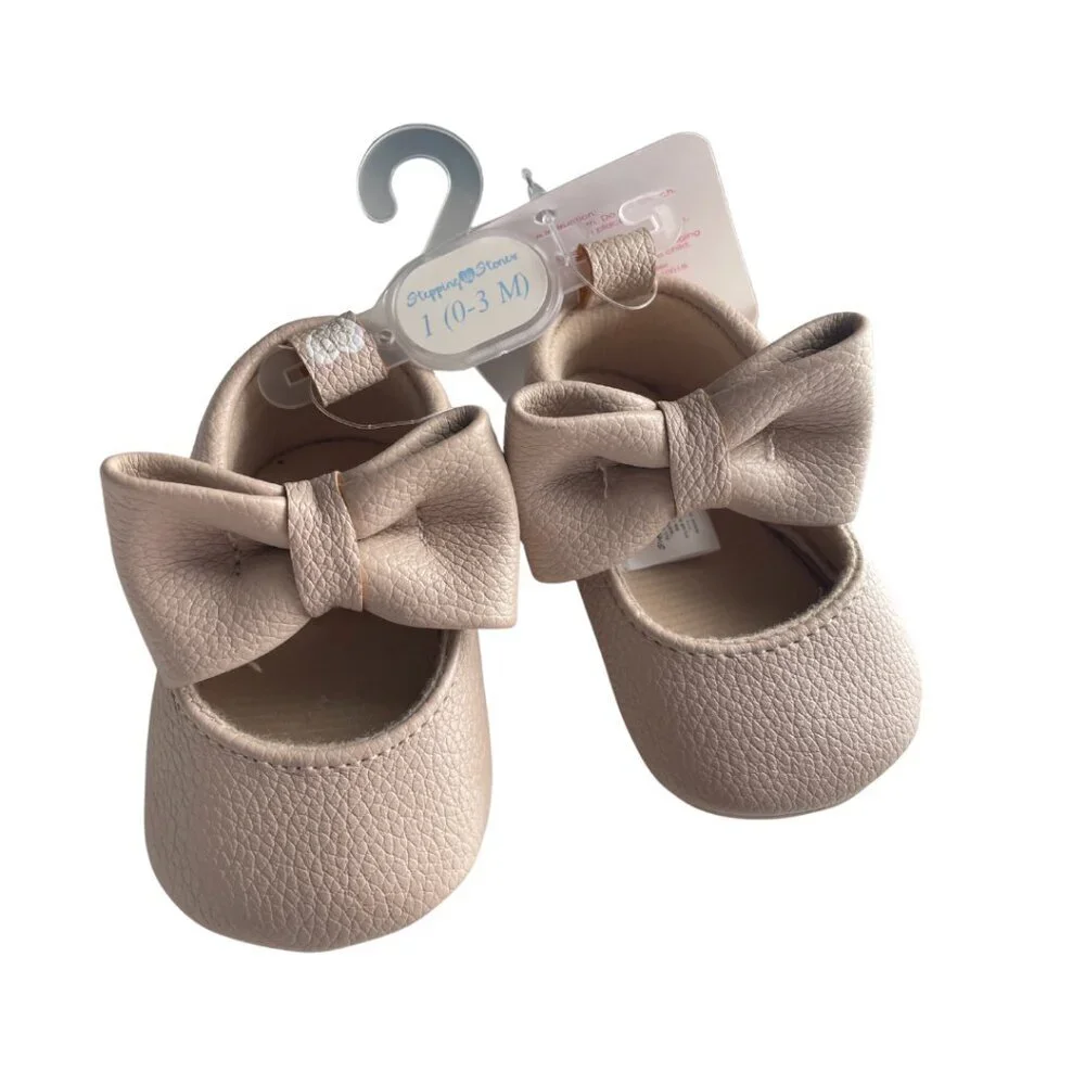 Stepping Stones Crib Shoes with bow & fringe moccasin Infant size1 (0-3mos) pink